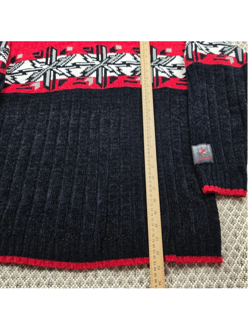 Vintage Southpole 1/4 Zip Sweater XL Red Black Nordic Knit Pullover Y2K